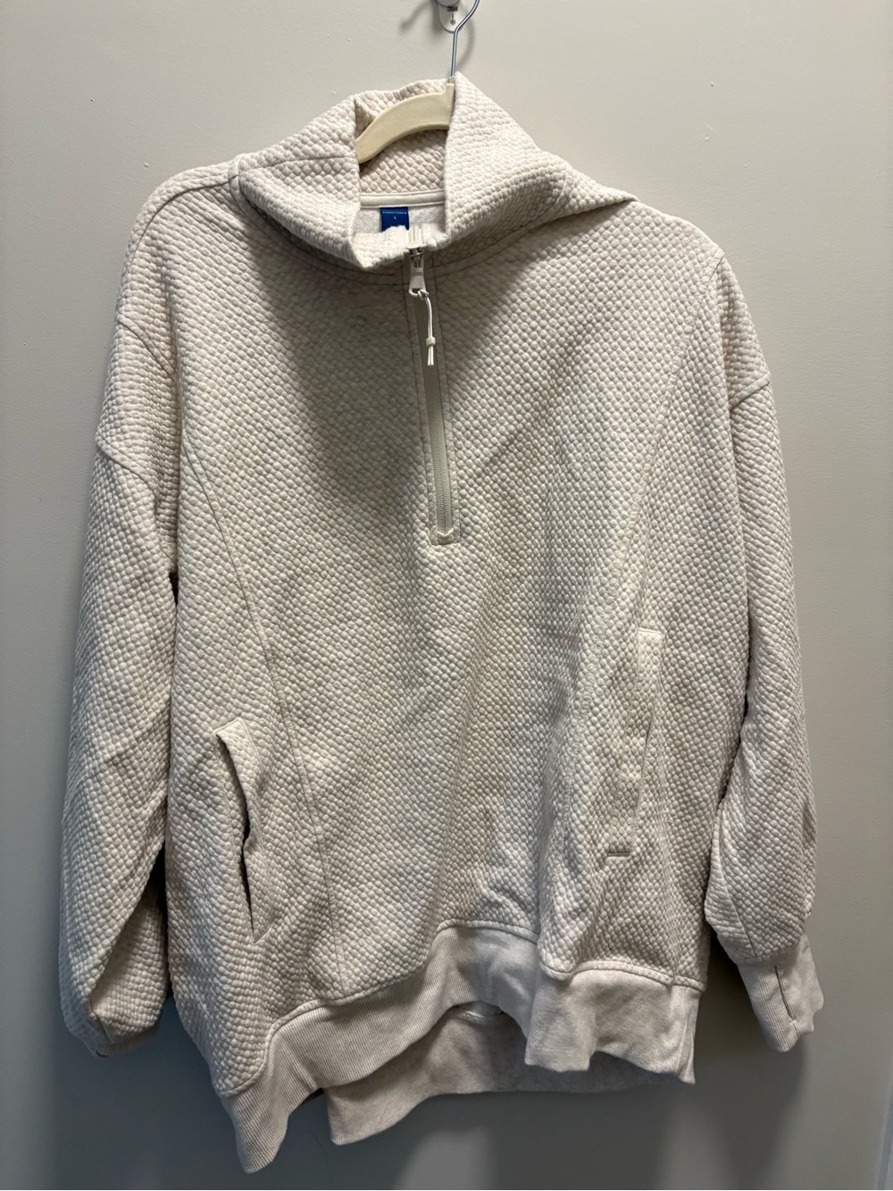 Men's Cream Half-Zip Textured Sweater